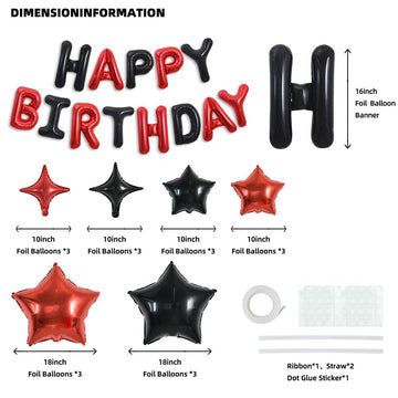 Toniful 35Pcs Black And Red Happy Birthday Decorations 16 Inch Happy Birthday Balloon Banner With Star Balloons Mylar Foil Birth