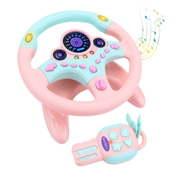 Deao Kids Steering Wheel For Backseat With Car Key Pretend Driving Simulated Driving Steering Wheel Toy With Light And Music Gif