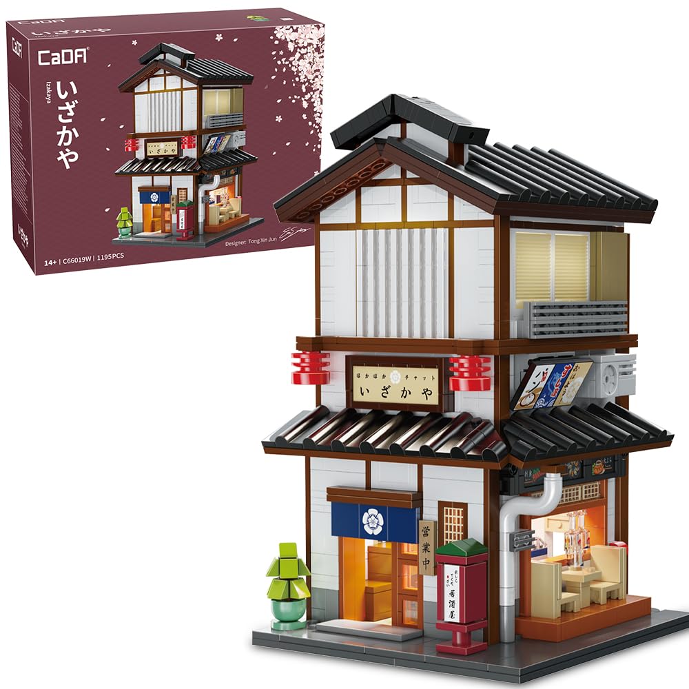 CaDA Master C66019W Japanese Style Yakitori Izakaya House Building Set,City Street Brick Kit with Lights, 1195PCS Modular House 