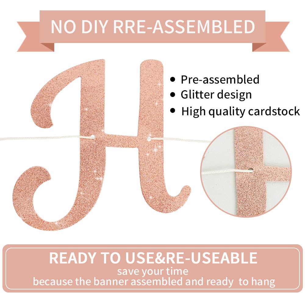 Beishida Rose Gold Happy Birthday Banner -No Diy,10Feet,Pre-Strung-Glitter Happy Birthday Sign, Happy Birthday Garland,Happy Bir