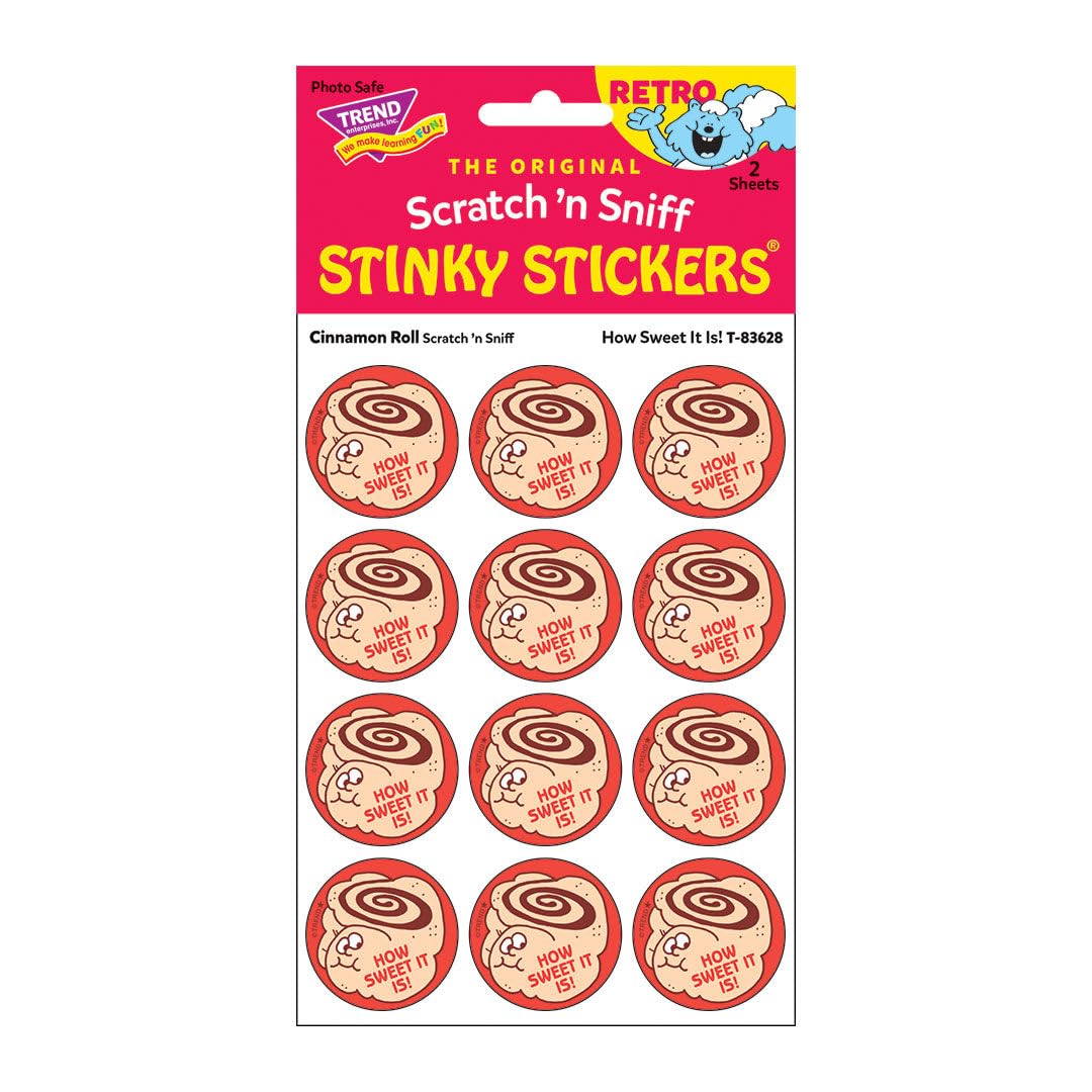 How Sweet It is!/Cinnamon Roll Scent Scratch n Sniff Retro Stinky Stickers by Trend; 24 Seals/Pack - Authentic 1980s Designs!