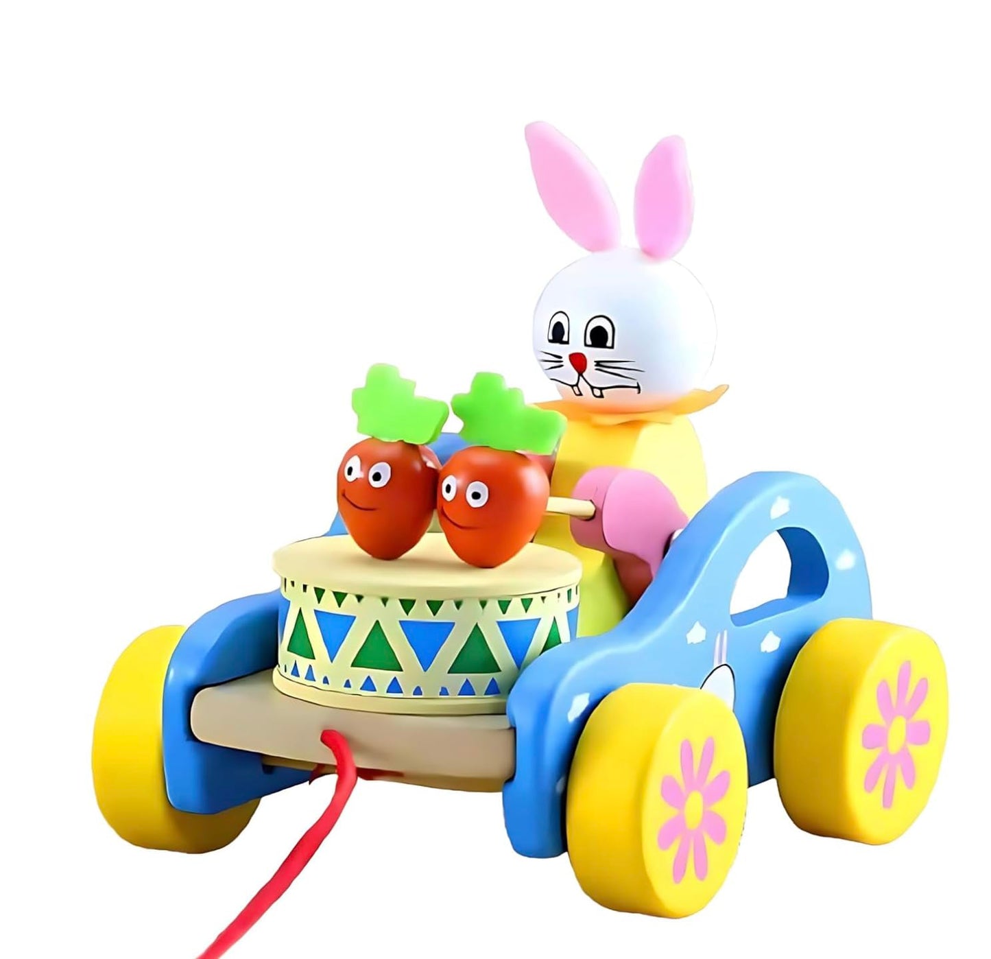 Chutti Toys Wooden Musical Drum Bunny Pull Along Toy For Babies | Push & Pull Walker Toy For Toddlers | Educational Toy For Earl