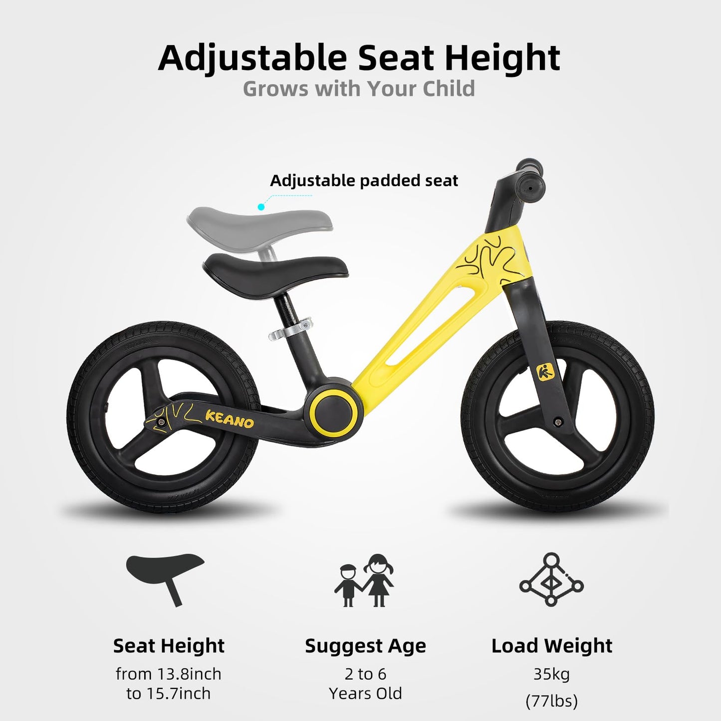 Joystar 12 Inch Balance Bike For Kids Age 2-6 Years, Foldable Toddler Balance Bicycle For 2 3 4 5 6 Years Old Girls & Boys, No Pedal Push Balance Bike With Adjustable Seat & Flat-Free Tires, Yellow