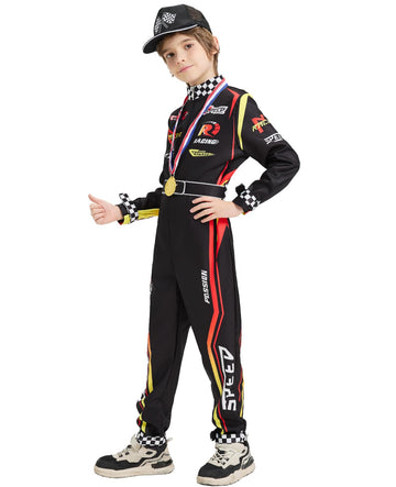 aicoaub Kids Race Car Driver Costume Boys Toddler Racer Jumpsuit With Car Cap Disfraz de Carro para Nio Halloween Dress Up