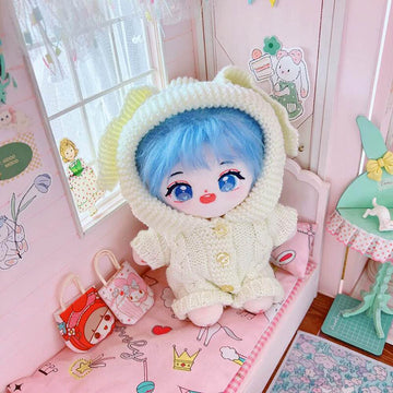 niannyyhouse 20cm Plush Doll Clothes Rabbit Ears Woolen Thread Onesies 8in Doll Accessories (A)