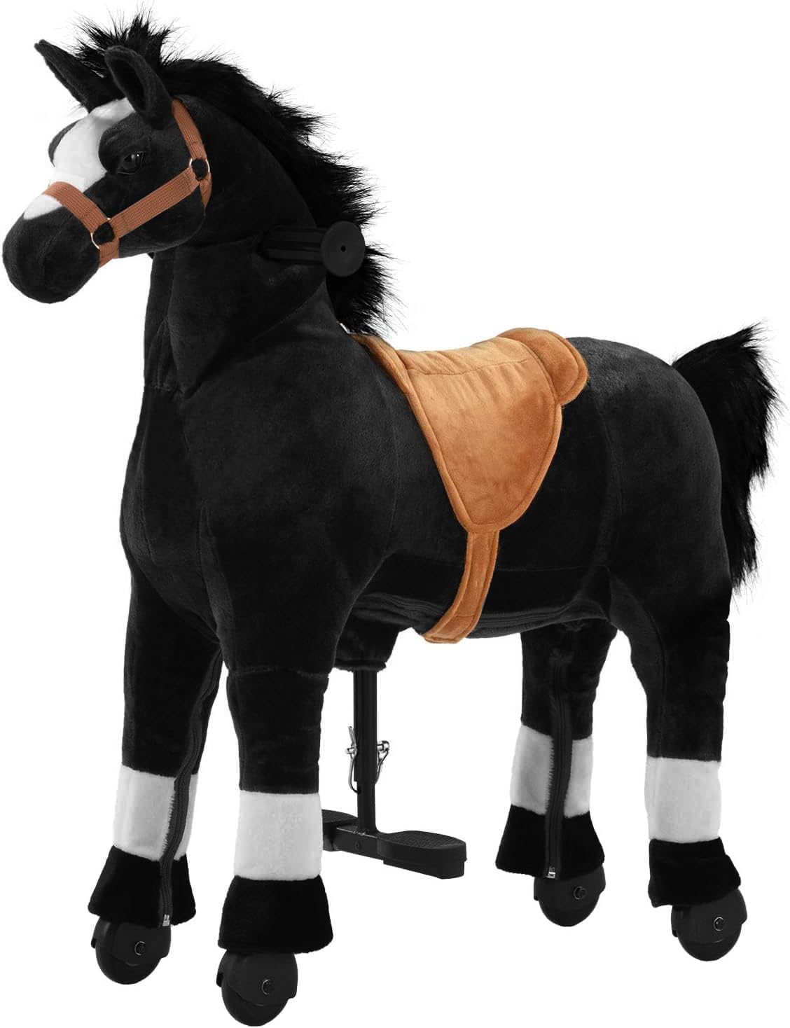 Pipleo Ride on Horse for Kids  (41.33'' Height) Horse Ride on Toy  Riding Horse Rider Mechanical Walking Action Plush Animal for 7 Years Old to mature-themed  No Battery or Electricity  Max Load 187 LBS - BK