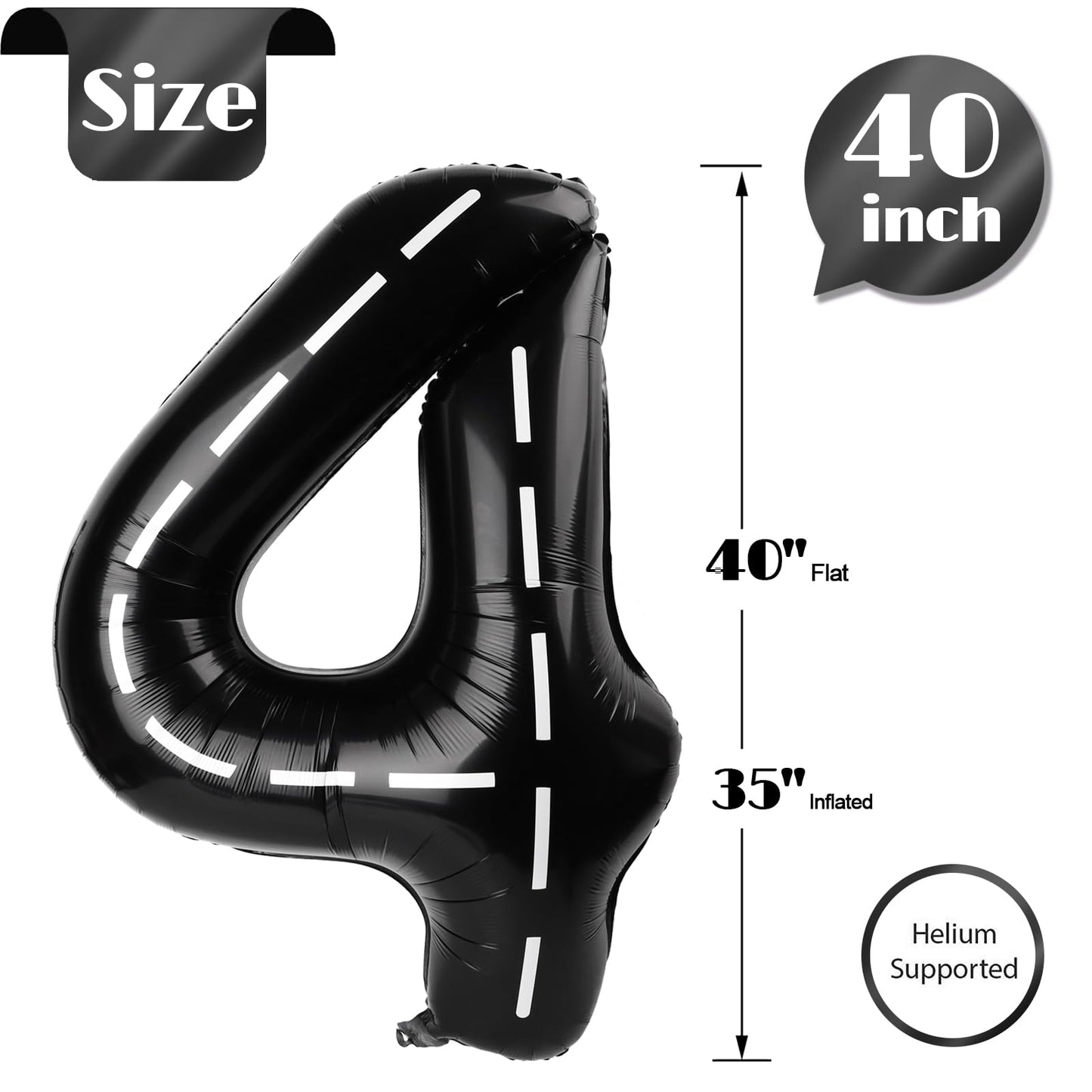 Race Car 4 Balloon, Number Balloons 40 Inch, 4Th Black Party Decorations, Racecar Birthday Decorations Four Large Numbers For Pa