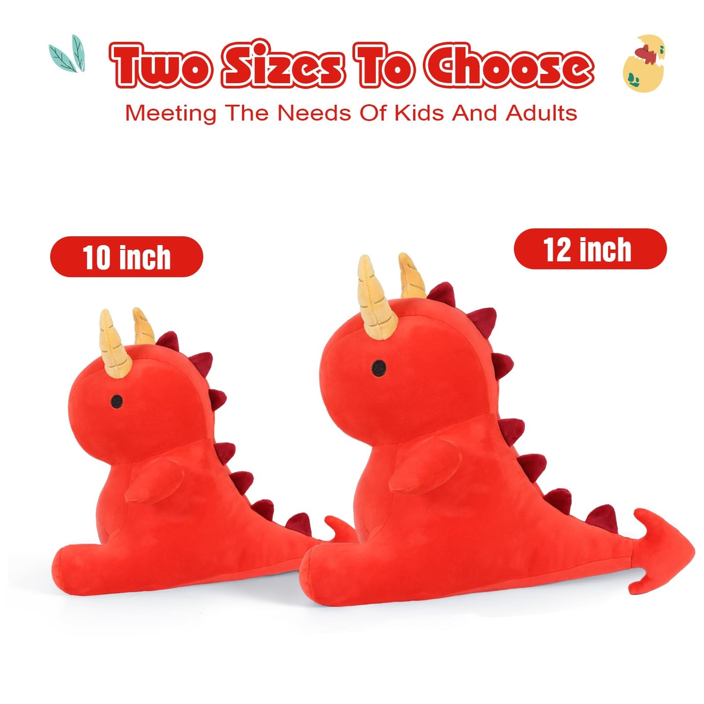 Ditucu Cute Dinosaur Plush Dragon Stuffed Animals Toys Dolls Soft Dino Plushie Birthday Gifts For Kids Girls Boys Red 10 Inch