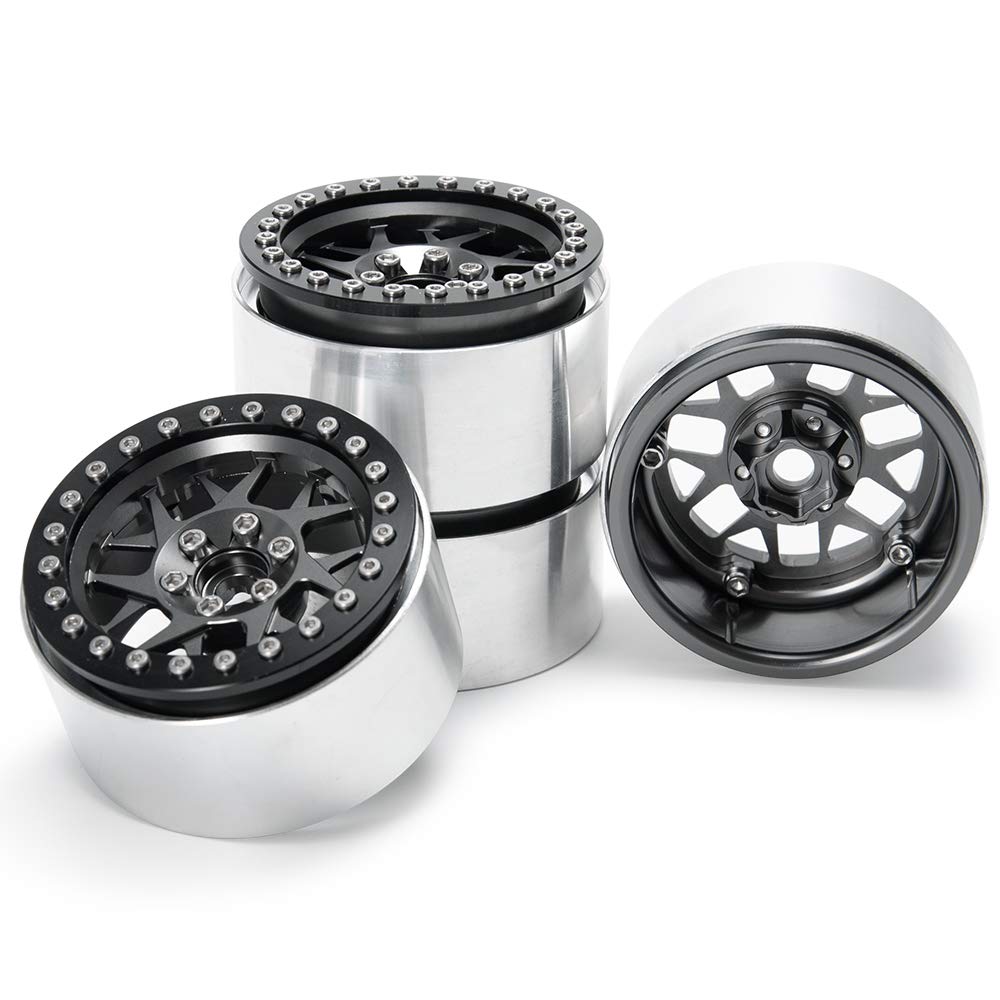 RCLIONS 2.2inch Beadlock Wheels Rims 35mm for 1/10th Scale RC Rock Crawler Model Car -Pack of 4 (Titanium Color)