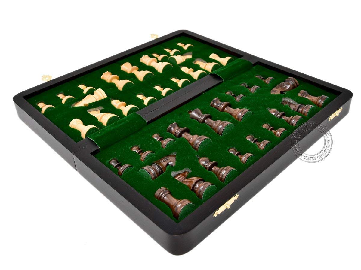 House Of Chess - 12 Inches Wooden Magnetic Folding Travel Chess Set/Board - 2 Extra Knights, 2 Extra Pawns, 2 Extra Queens & Algebraic Notation - Handmade - Premium Quality