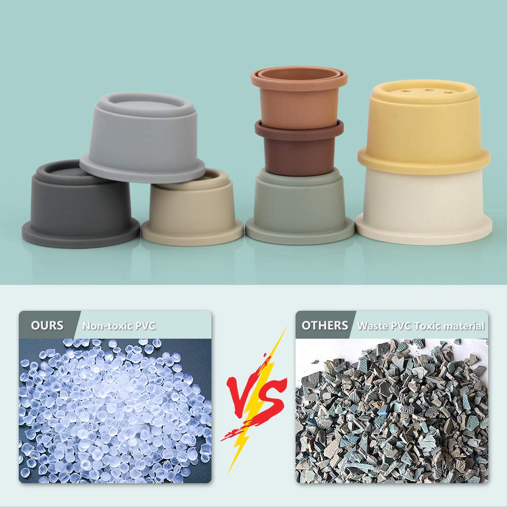 Mini Tudou 8 Pcs Stacking Cup Toys, Nesting Cups Toy, Baby Bathing Toy & Building Toy For Early Educational Develop Montessori Toy For 6 Month+ Boys & Girls