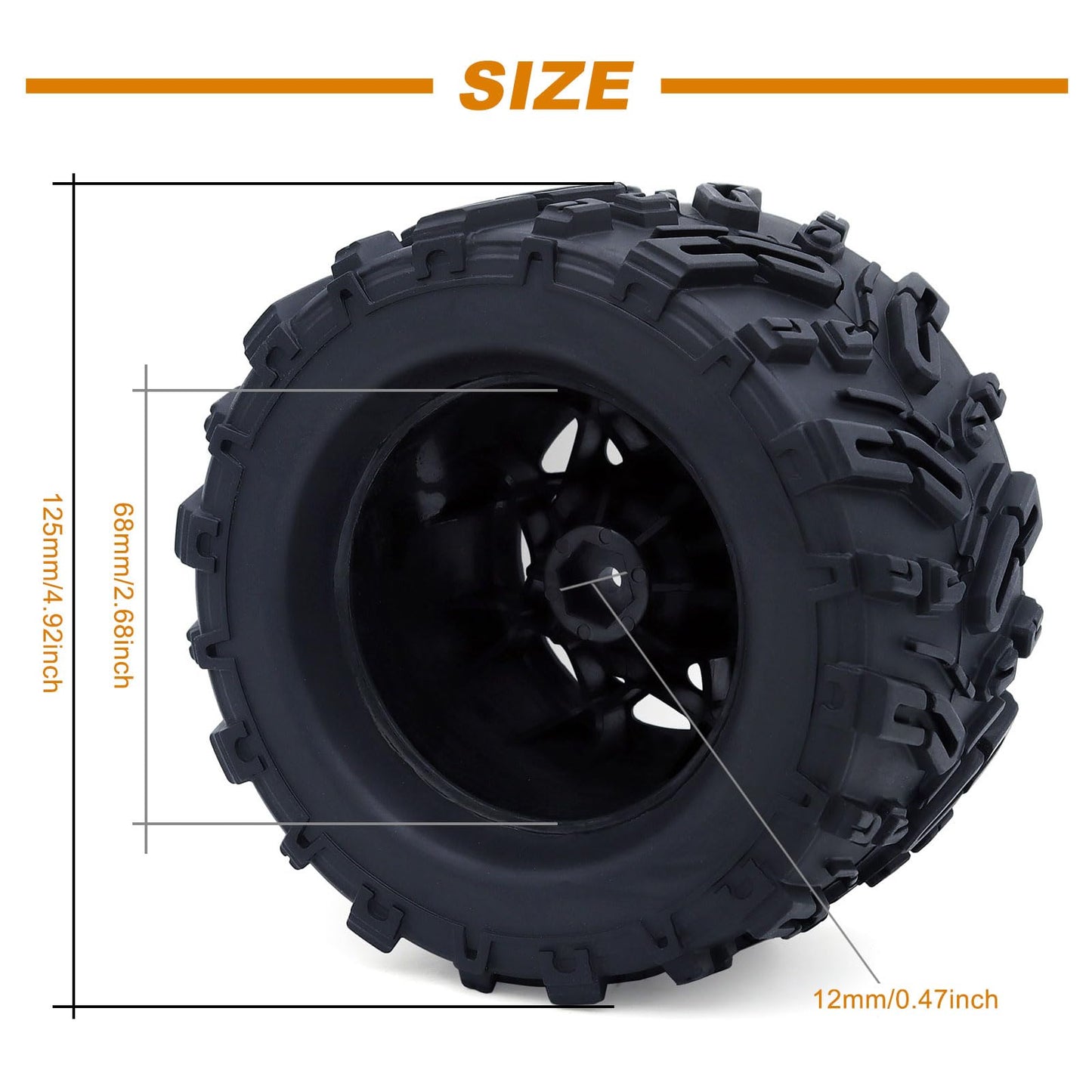 Surpass Hobby Height 4.92'' (125mm) RC Truck Wheels and Tires Set for 1/10 Monster Truck Wheels Tires for HPI/HSP/Savage XS TM F