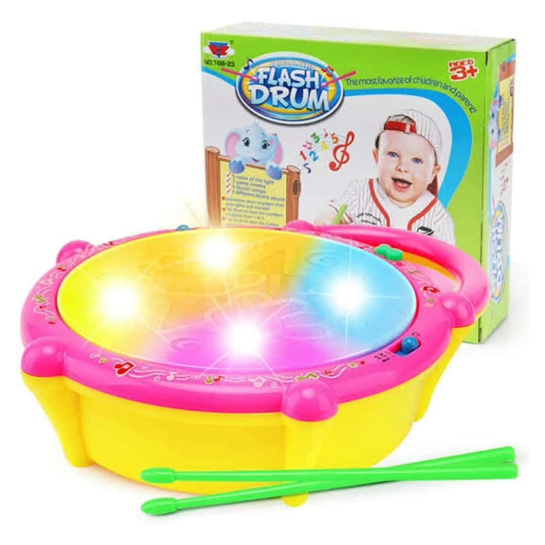 Jericos Musical Flash Drum Toys For Kids 3D Flash Drums Toys For Kids With Colorful Lights & Musical, Non Toxic Plastic (3+ Year