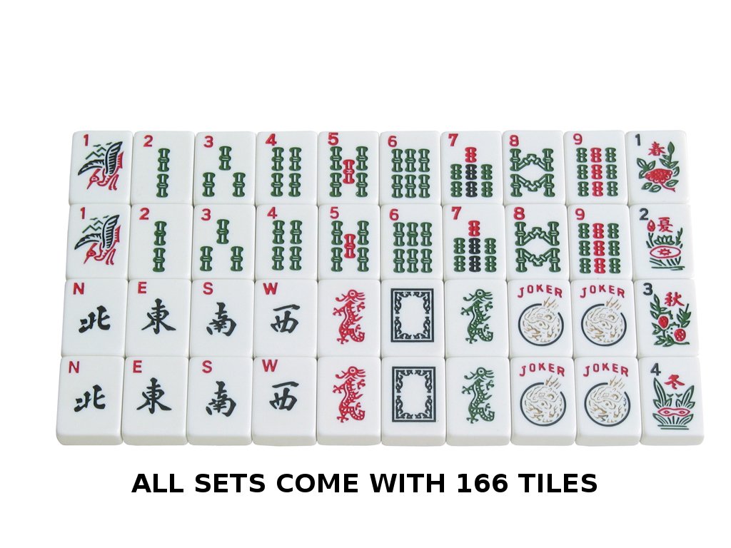 Linda Li New! - American Mah Jongg Set 166 Premium White Tiles, 4 All-In-One Rack/Pushers, Denim Blue Soft Bag - Stylish Full Size Complete Mahjong Set