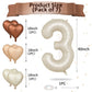 Biapian 40 Inch Cream White Number 3 Balloons, Beige White Large Number 3 Balloons With 18'' Cream Foil Heart Balloons Helium Fo