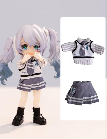 Ymy Ob11 Doll Clothes 1/12 Scale Shirt Tie Waistcoat Dress Girls Uniform Set For Bjd Gsc Doll Clothing(Blue)