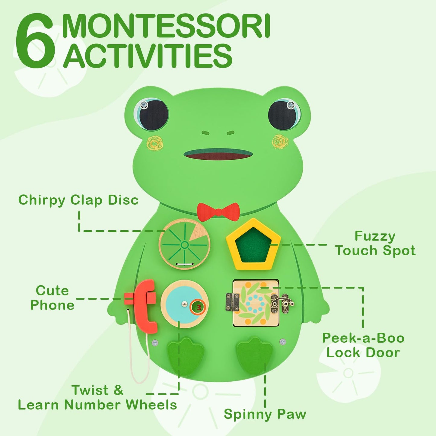 Monlurd Wooden Frog Sensory Wall Toy, Busy Board For Toddlers, Montessori Sensory Wall Panel For Kids, Ideal For Classroom, Play