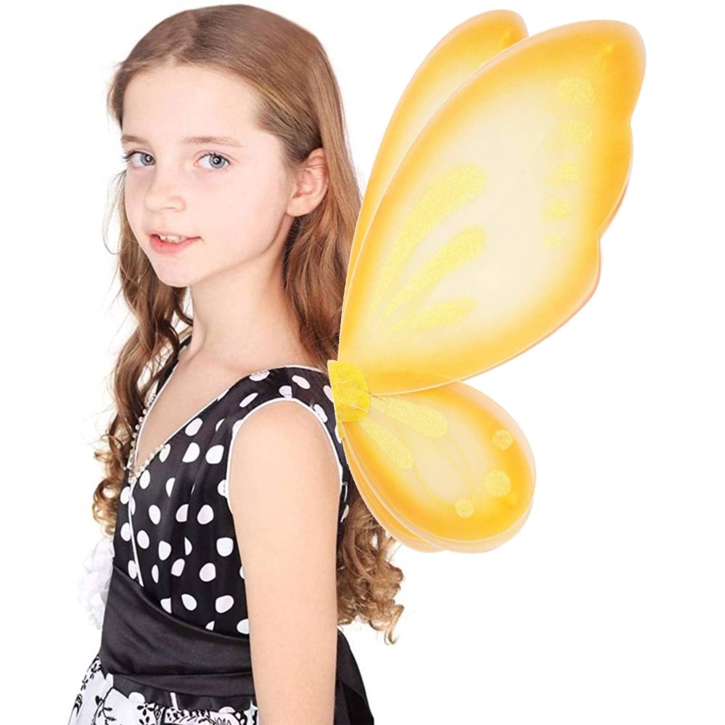 Nenmatte Fairy Girls Wings,Girls Butterfly Wing For Birhday Party,Sparkle Angel Wings Halloween Costume Dress Up For Kids Women (Yellow)