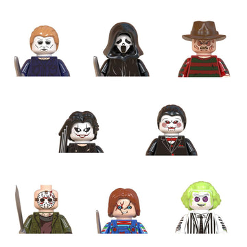 8Pcs/Set 1.8'' Horror Movie Characters Mini Action Figures Building Blocks, Miniature Figurines Toys Cake Toppers (Halloween)