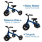 YGJT 3 in 1 Tricycle for Toddlers Age 2-5 Years Old, Folding Kids Balance Bikes with Adjustable Seat and Removable Pedal, Ride-o