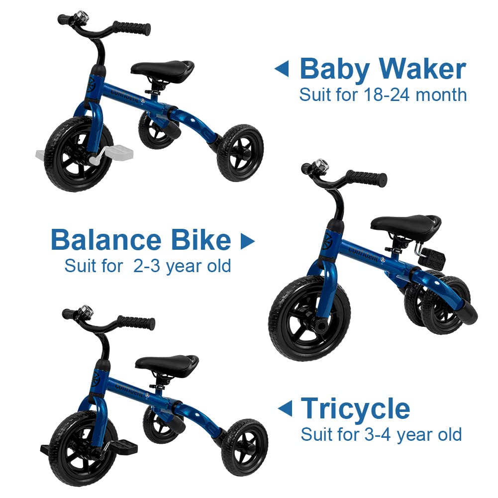 YGJT 3 in 1 Tricycle for Toddlers Age 2-5 Years Old, Folding Kids Balance Bikes with Adjustable Seat and Removable Pedal, Ride-o