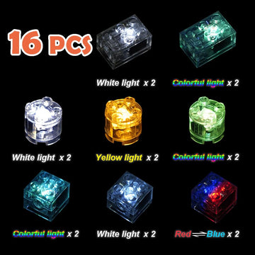 Pasacho Lights Bricks Accessories, Led Light Up Kit Brick Sets, 16Pcs Classic Transparent 2X2 2X3 Building Blocks Toys, Compatible With All Major Brands
