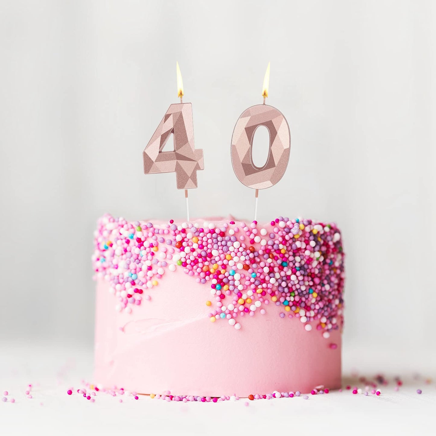 40th Birthday Candles, Number 40 Candles Happy Birthday Cake Topper 3D Diamond Shape Numeral Sparkler Candles for Men Women Birt