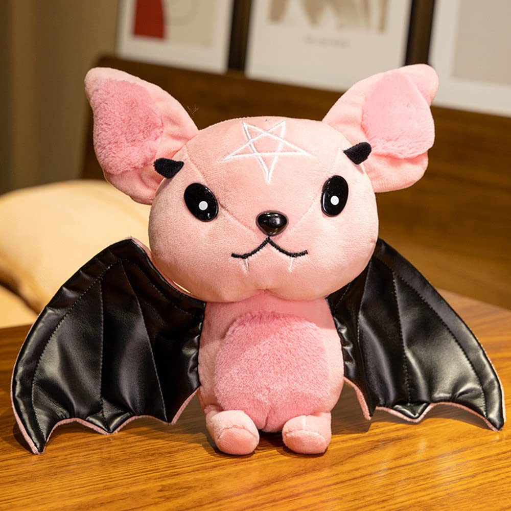 Natureman Bat Plush Stuffed Animal Toys,Halloween Black Bat Decor Soft Hugging Plush Doll Toy Gifts,For Kids Birthday, Halloween, Christmas (Pink,11.8Inch)