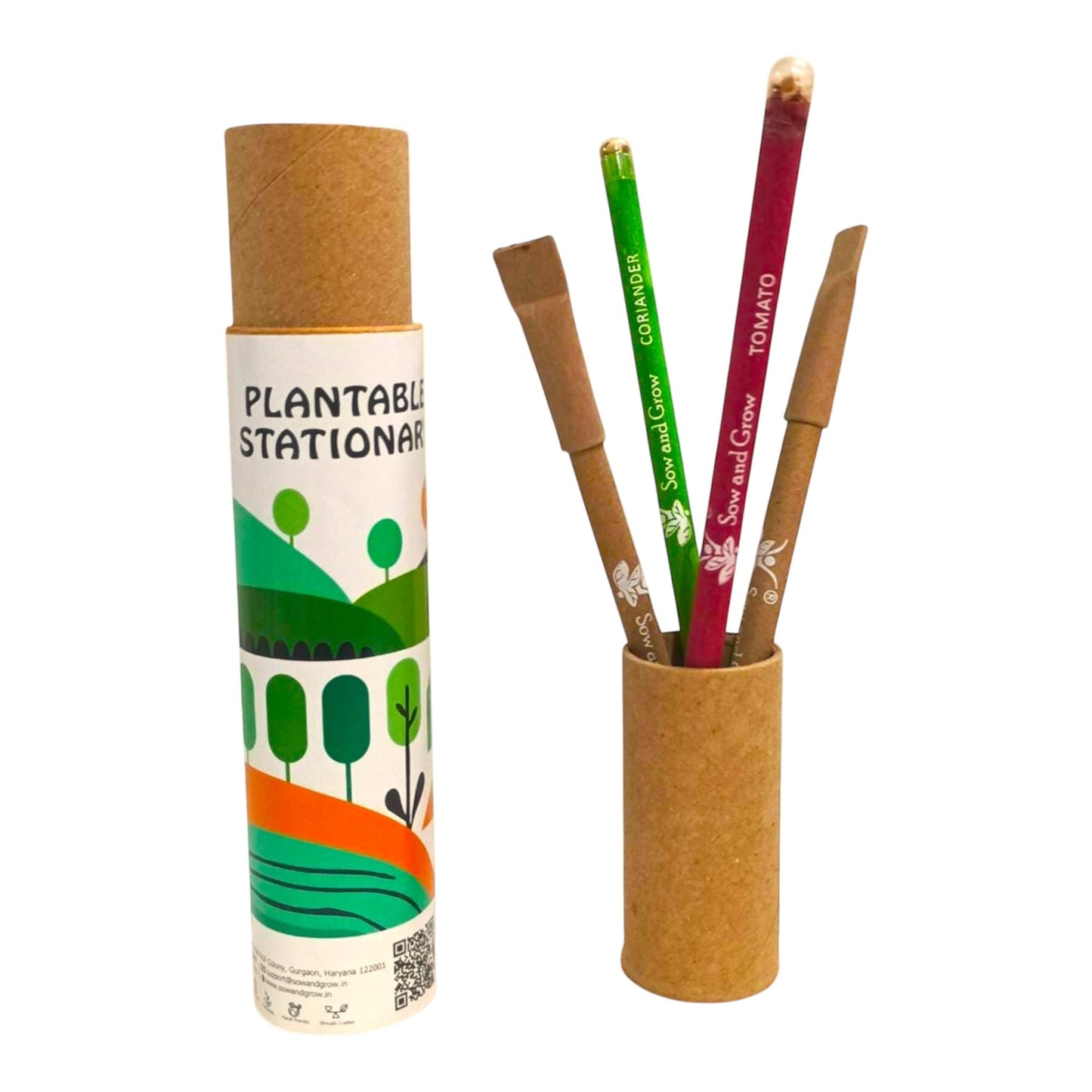 Sow And Grow EcoFriendly Combo: 2 Plantable Seed Pencils + 2 Seed Paper Pens In Reusable Box  Sustainable Gift For Kids, Birth