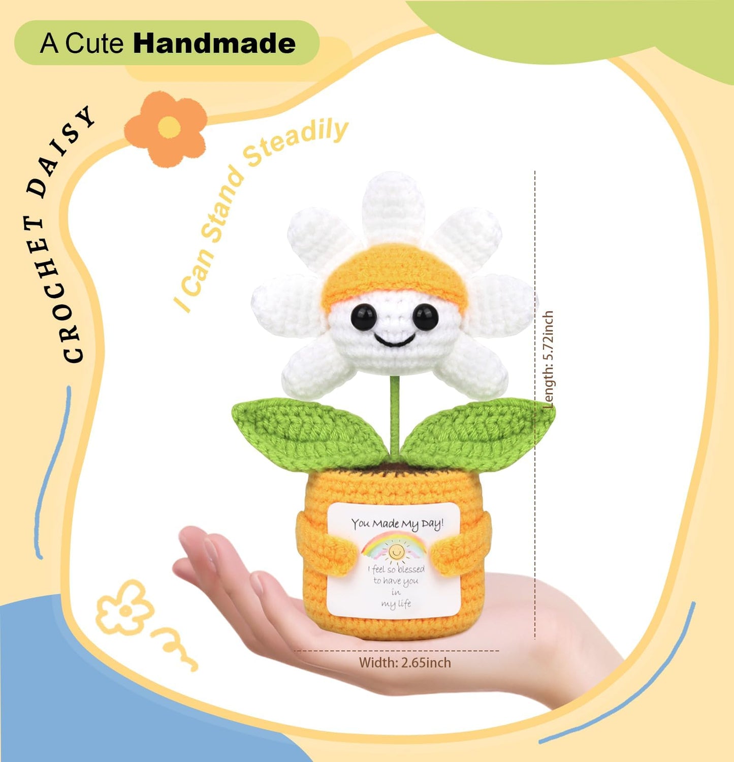 Sizobi Positive Daisy Crochet Flowers, Emotional Support Crochet Gifts, Handmade Mini Plant Decor, Anniversary Appreciation Than