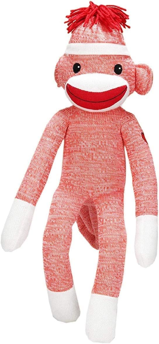 Made By Aliens Adorable Sock Monkey, The Original Traditional Hand Knitted Stuffed Animal Toy Gift-For Kids, Babies, Teens, Girls And Boys Baby Doll Present Puppet (20' Orange)