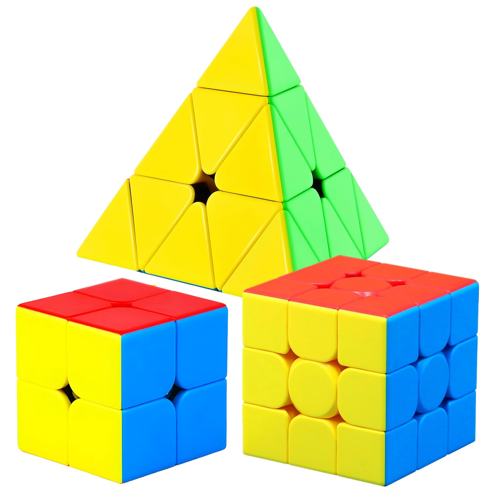 Cfmour Speed Cube Set - Moyu Meilong 2X2X2 3X3X3 Pyramid Cube Bundle | Stickerless Magic Cubes With Smooth Turning | Brain Teaser Puzzle Toys For Kids & Adults