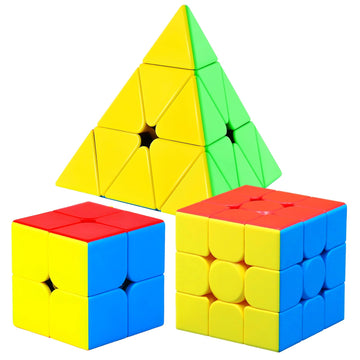 Cfmour Speed Cube Set - Moyu Meilong 2X2X2 3X3X3 Pyramid Cube Bundle | Stickerless Magic Cubes With Smooth Turning | Brain Teaser Puzzle Toys For Kids & Adults