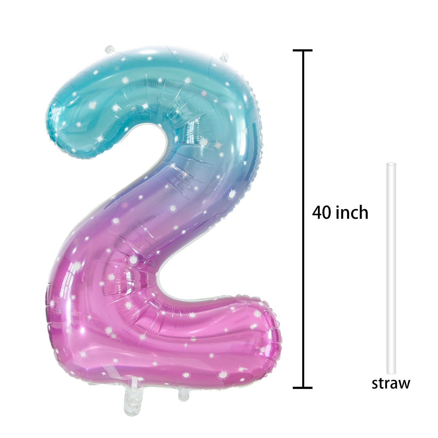 Gifloon Number 2 Balloon - Large 40 Inch Nylon Gradient Color for 2nd Birthday, Frozen Theme