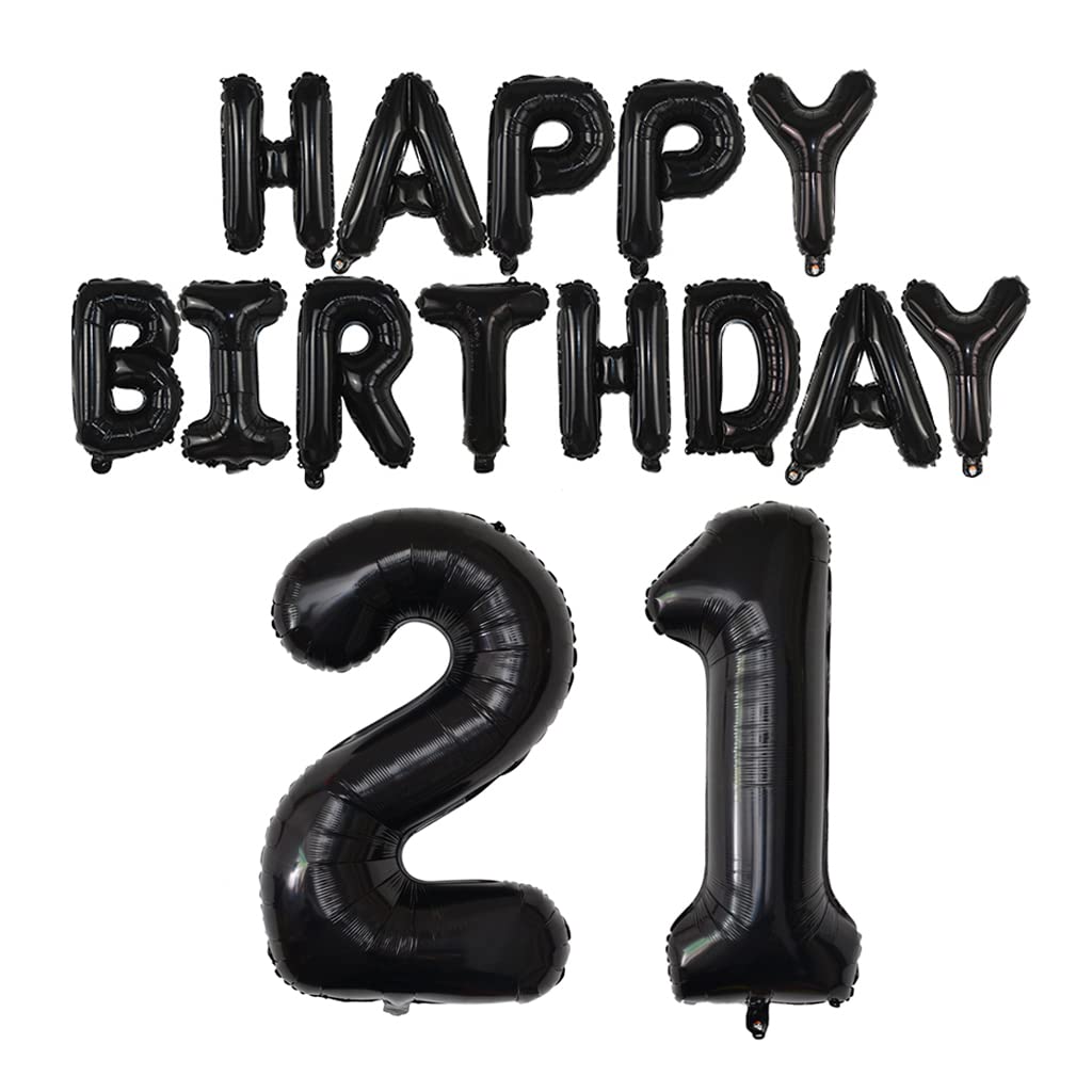 Happy Birthday Balloon Banner 40 Inch 21 Or 12 Balloon Number 16 Inch Happy Birthday Letters Balloons Black Foil Mylar Balloons