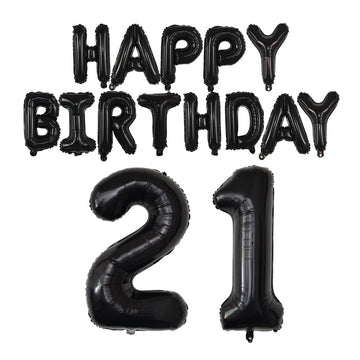 Happy Birthday Balloon Banner 40 Inch 21 Or 12 Balloon Number 16 Inch Happy Birthday Letters Balloons Black Foil Mylar Balloons