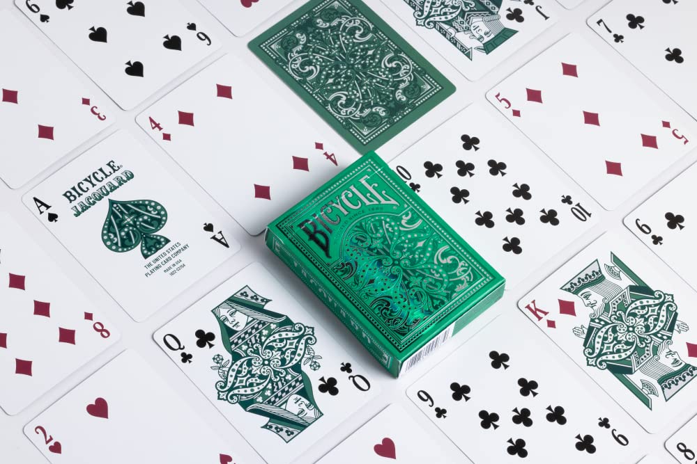 Bicycle Jacquard Playing Cards - Premium Cardstock Deck in Silver and Emerald Green