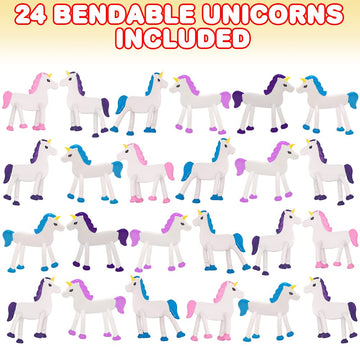 Artcreativity 24 Pcs Bendable Unicorns Toys For Girls, Flexible Easter Gift Toys Unicorn Figurines, Easter Basket Essentials, Cupcake Toppers, Piñata Fillers, Birthday Party Favors, Goodie Bag Stuffer