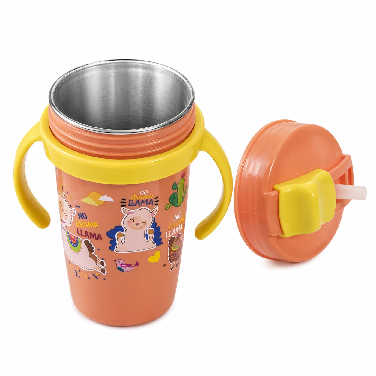 Nabhya Snoozy Stainless Steel Sipper Water Bottle, BpaFree Multi Cartoon Design Kids Water Bottle With Straw And Both Side Hand