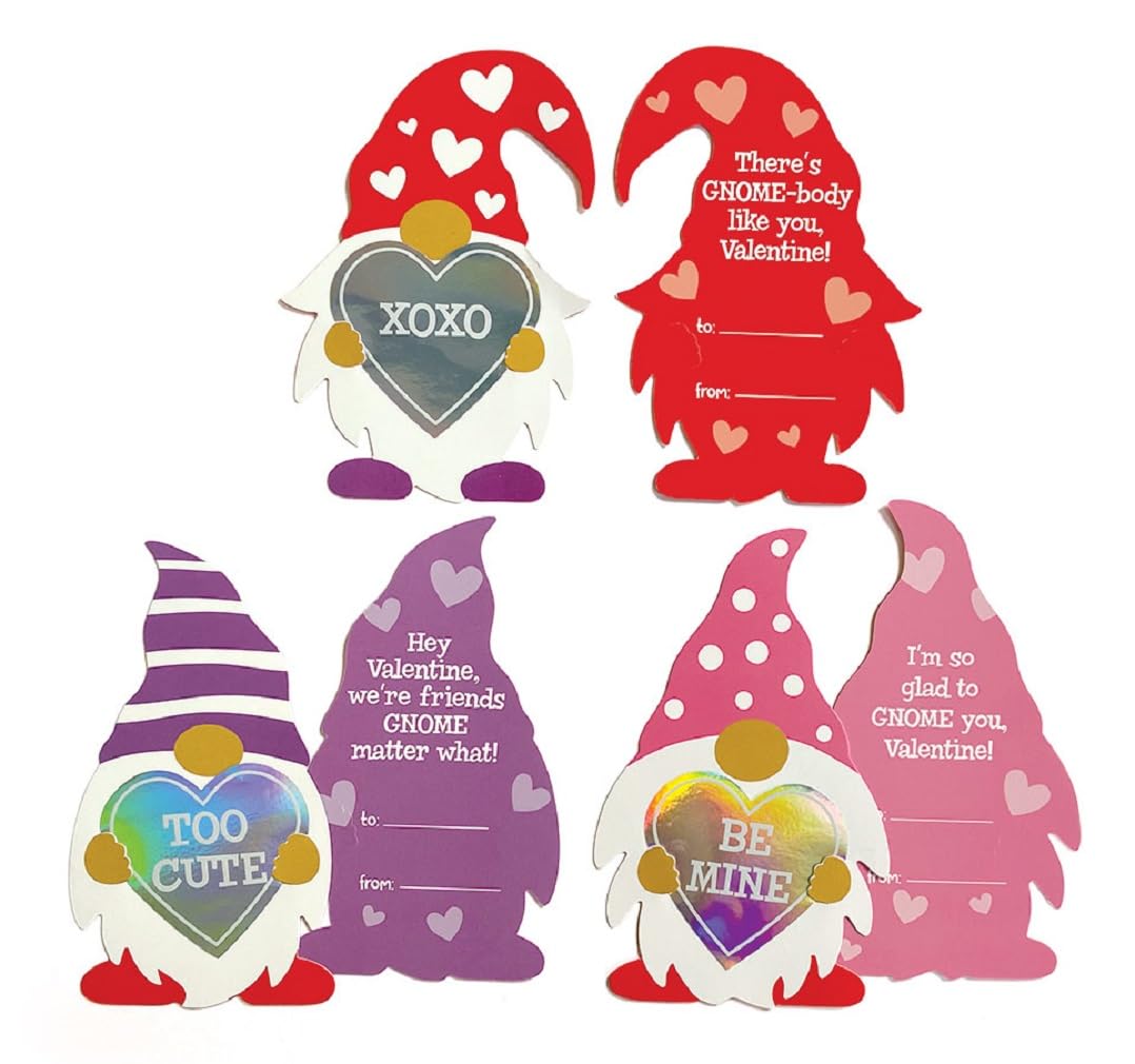 Playhouse Sweet Gnome Heart Sticker 28 Card Super Valentine Exchange Pack for Kids