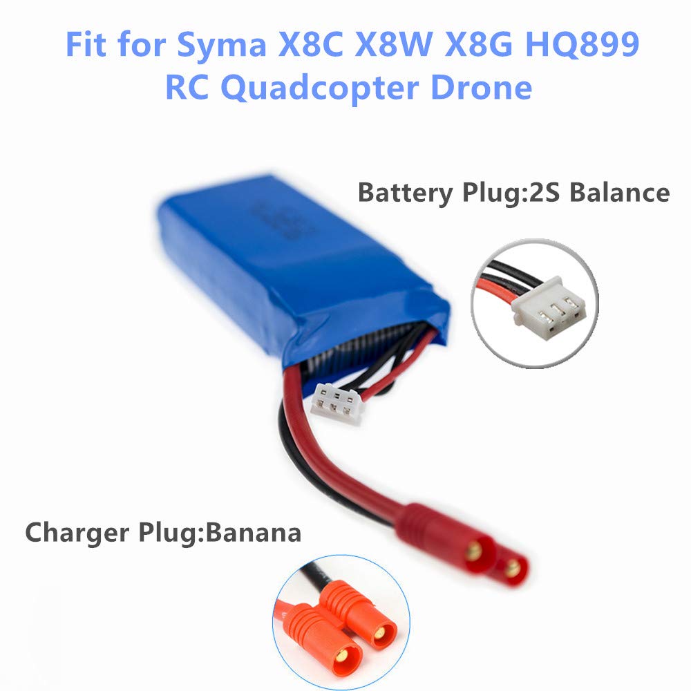 CBB 7.4V 2500mAh Lipo Battery Banana Plug for DRC-446 Syma X8C X8W X8G HQ899 RC Quadcopter Parts X8C Battery 2 Pack with USB Cha