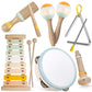 Baby Musical Instruments-Montessori Wooden Toys For Toddlers 1-3,Neutral Colors Percussion Instruments Set With Modern Boho Xylo