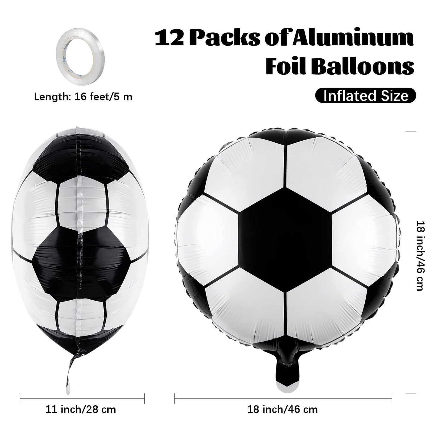 Durony 12 Pieces 18 Inches Soccer Balloons Soccer Themed Party Decorations Foil Mylar Soccer Ball Balloons For Birthday Sports G