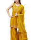 Curly Tales Alpha Chinon Embroidered Kurti Sharara Set For Girls | Ethnic Suits For Teens Mustard