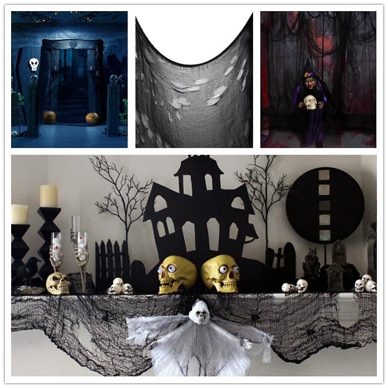 Unomor Black Creepy Cloth, 300 x 80 Inches Spooky Halloween Decorations for Haunted Houses Party Doorways Outdoors