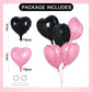 TONIFUL 30Pcs 18 Inch Pink Black Heart Balloons Valentines Day Heart Shape Foil Mylar Balloons Decoration for Romantic Valentine