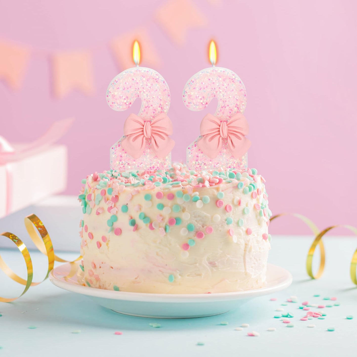 ElekFX 22nd Birthday Candles for Cake, Pink Bow Number Cake Candles, 2.76 inch Number Happy Birthday Candle, Cake Topper Decorat
