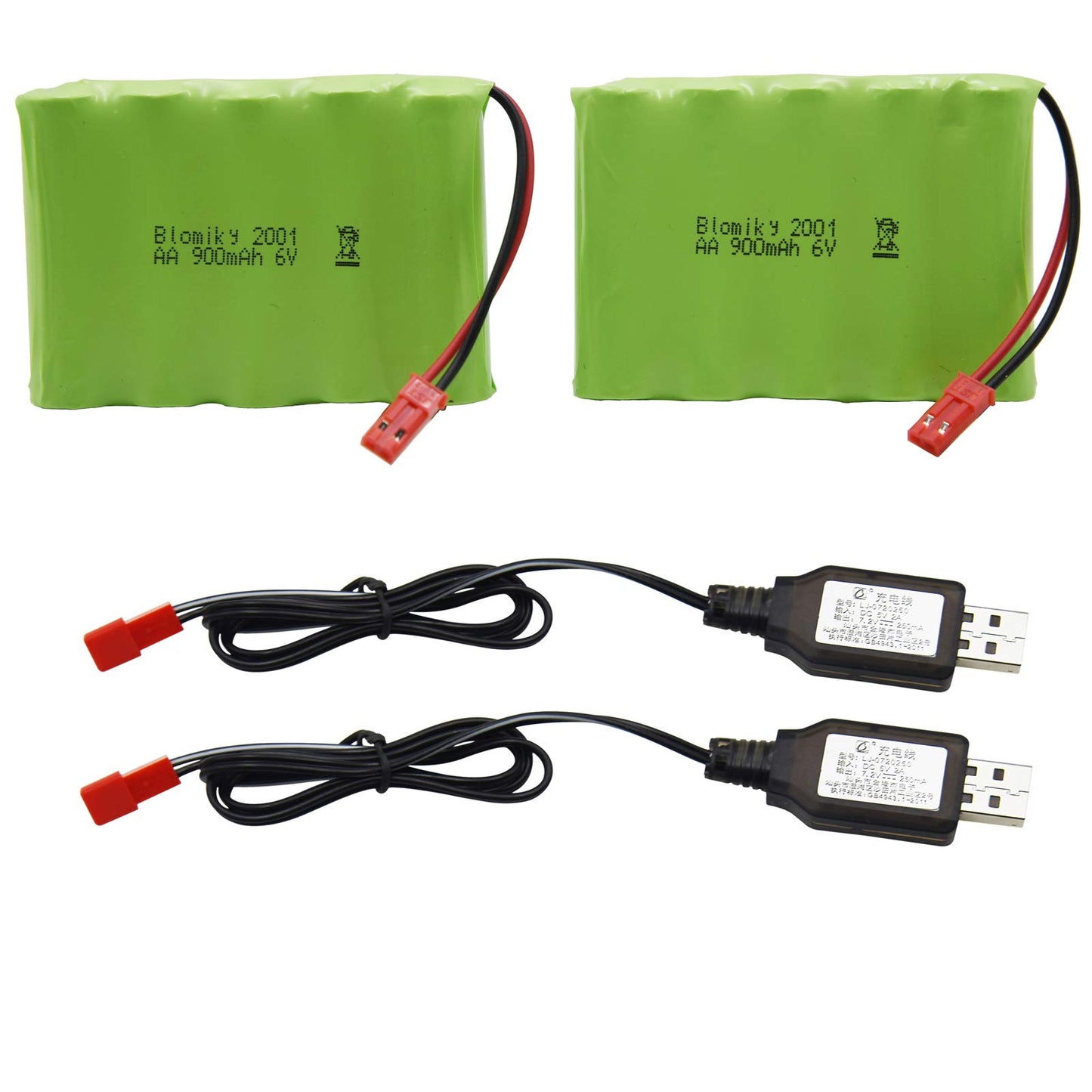 Blomiky 2 Pack 6V 900mAh AA Battery Pack with JST Plug and USB Cable Suitable for New Huina 540 Dump 520 RC Bulldozer and 510 Ex