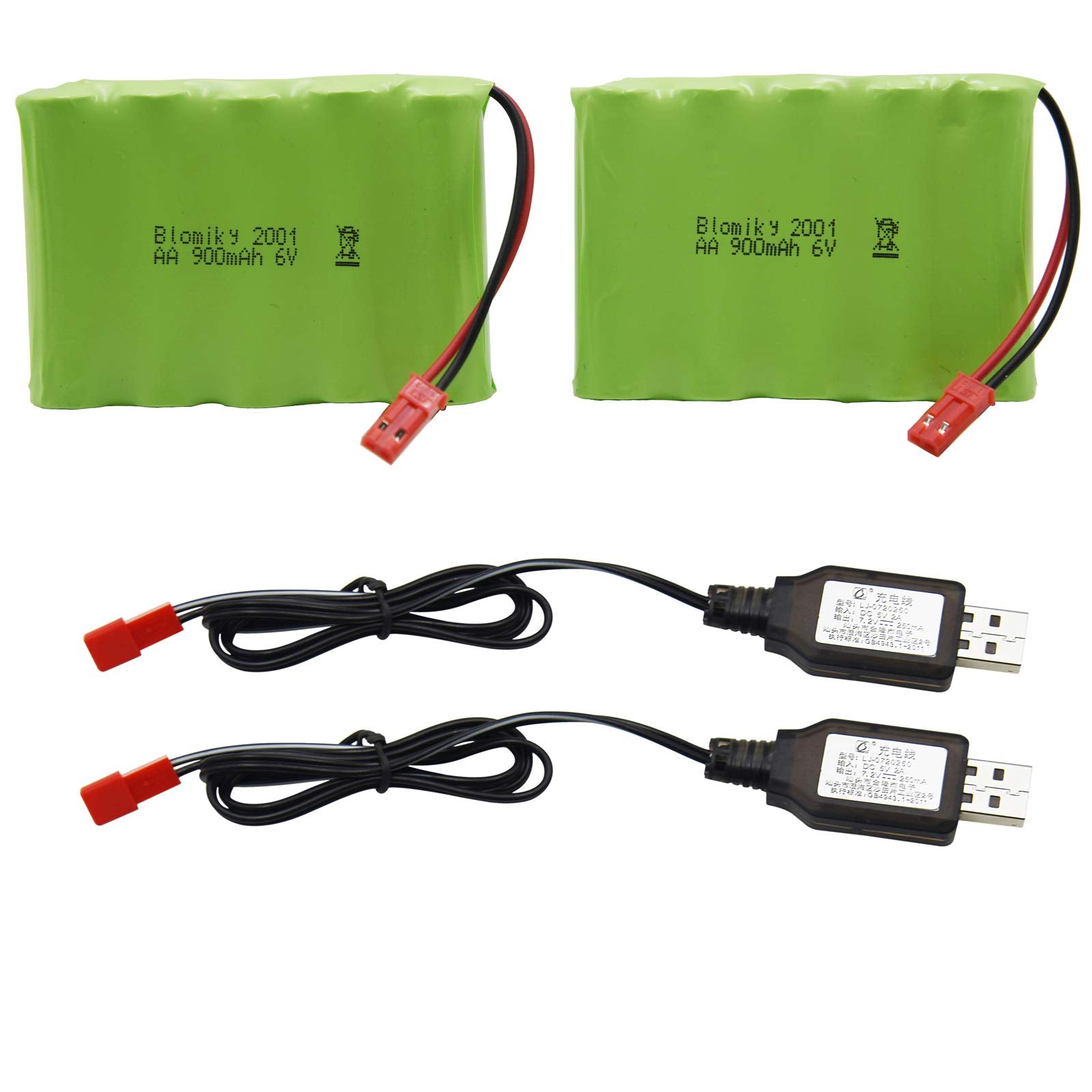 Blomiky 2 Pack 6V 900mAh AA Battery Pack with JST Plug and USB Cable Suitable for New Huina 540 Dump 520 RC Bulldozer and 510 Ex