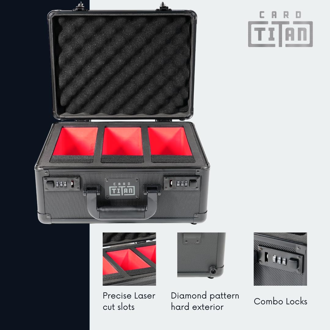 Card Titan Slab Safe Premium Trading Card Storage Box - 3 Row Lockable Sports Card Case with Laser Cut Foam Interior - Holds up